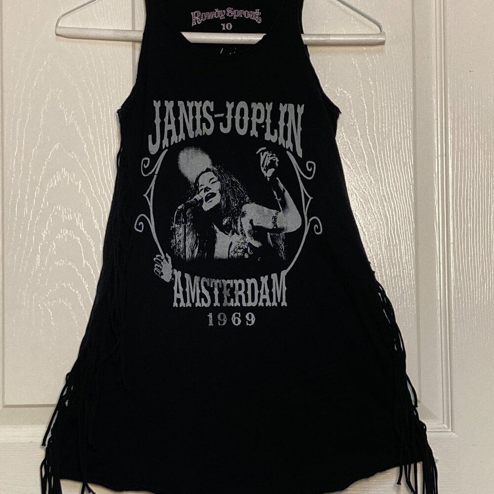 Women's tee shirt by Rowdy Sprout sleeveless black Janis Joplin sze small